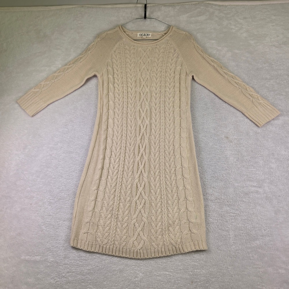 Pink Rose Womens Cream Cable Knit Long Sleeve Sweater Dress Size S Ivory 3911